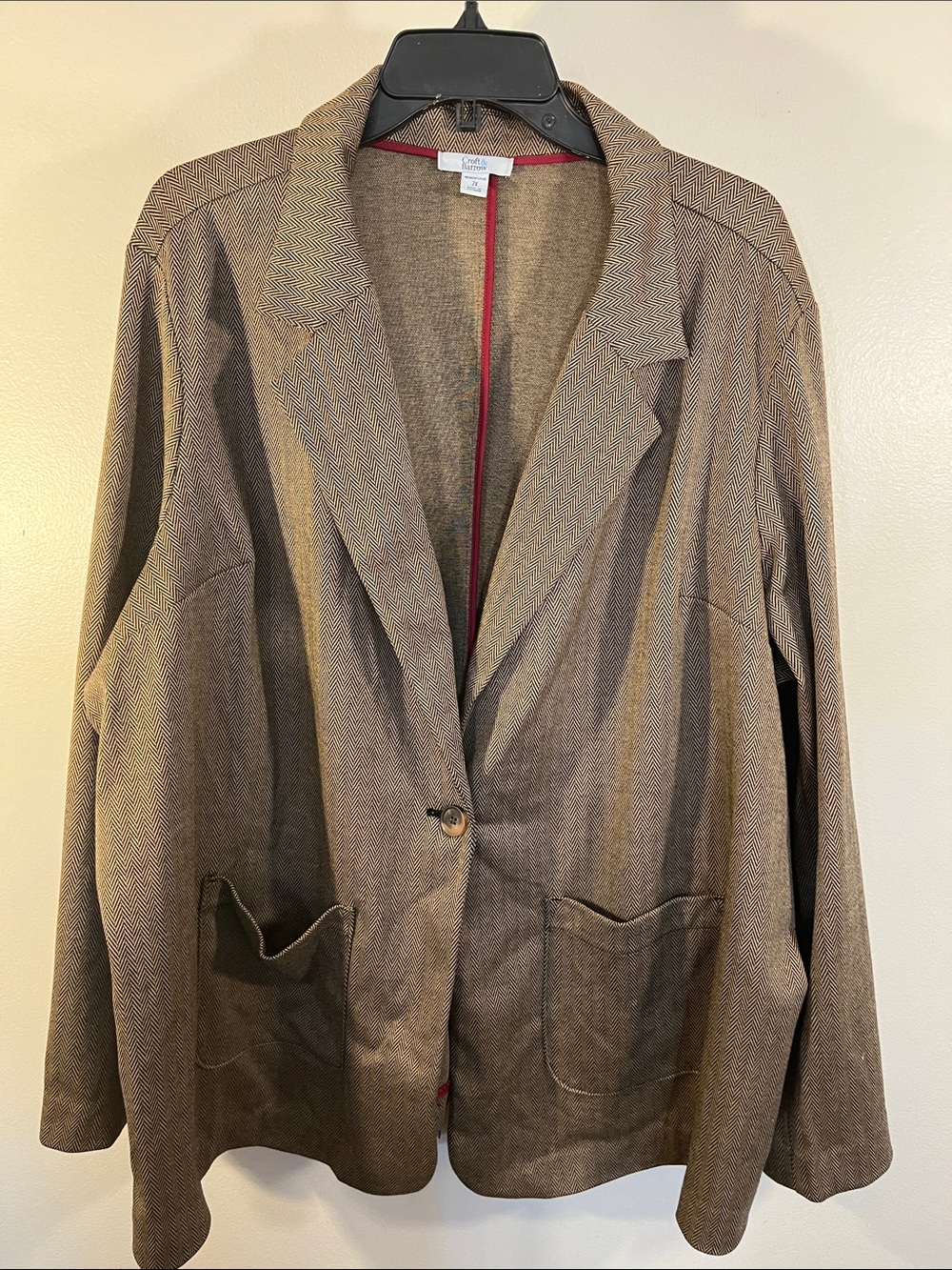 croft & barrow Brown Herringbone Single-Button Blazer